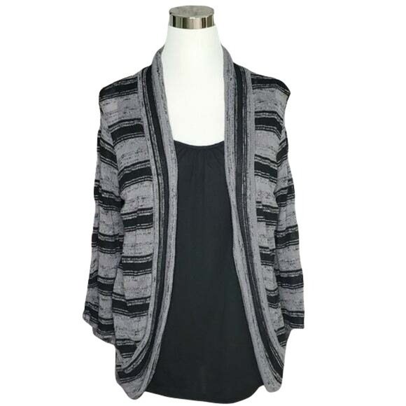 No Boundaries Gray Striped Scoop Neck Long Sleeve Cardigan Knit Sweater Size XL - Picture 1 of 9